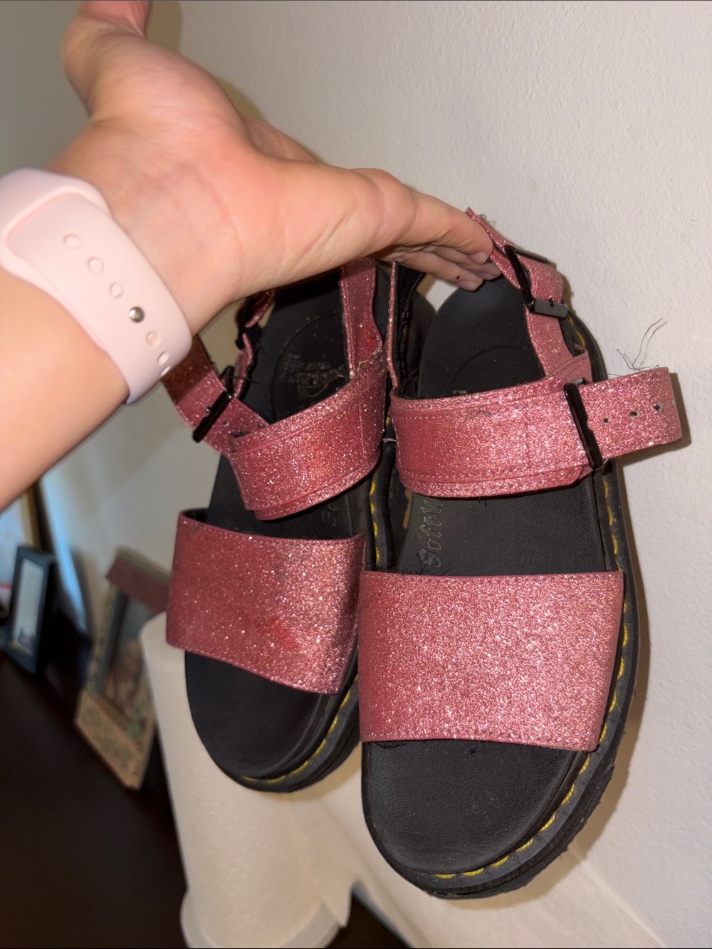 Dr. Martens Glitter Pink Strap Sandals
